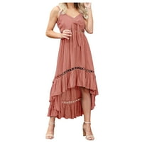 Ljetne haljine za žene žene ljeto casual print s v-izrezom camis prsluk bez rukava duga haljina ružičasta haljina