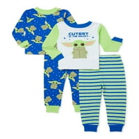 Baby Yoda Toddler Boys Dugi rukav Snug Fit Pamul Pijama, set