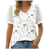 QILOKOG Ljetni modni vrhovi za žensku kauzalnu V-izrezu vintage majice za tiskanje bluze majice kratkih rukava