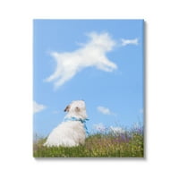 Stupell Industries White Dog Gledajući Oblikovane oblake jureći kosti grafičku umjetničku galeriju omotana platna