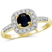 0. Carat T.G.W. Sapphire Gemstone i Carat T.W. Bijelo dijamantno zlato preko srebrnog prstena Sterling