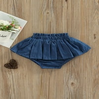 traper kratke hlače za djevojčice, Nabrane ljetne kratke hlače u punoj boji s elastičnim strukom za svakodnevno
