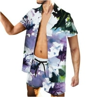 Skpabo muški havajski setovi luksuzni print kratki rukavi ležerni gumb dolje košulja i kratke hlače