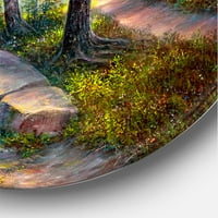 Dizajnerska umjetnost popodnevno svjetlo kroz šumsko drveće Tradicionalni kružni metalni zidni umjetnički disk