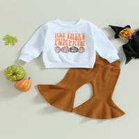 Suanret Toddler Djevojke djevojke Halloween Outfit Pismo bundeve Pismo dugih rukava Twisheirt Tops Flare hlače