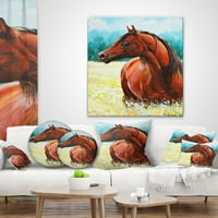 Designart smeđa arapska slika konja - Sažetak jastuka za bacanje - 16x16