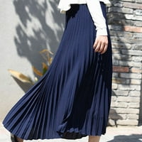 Maksi Suknja Ženska jednobojna nabrana elegantna midi suknja s elastičnim strukom plava