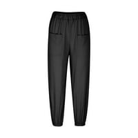 Ženske pamučne i lanene hlače labavog kroja s elastičnim strukom, jednobojne ravne hlače, Ležerne modne ljetne