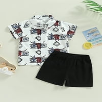 Ljetni Kompleti odjeće za dječake košulja na kopčanje sa životinjskim uzorkom + crne kratke hlače