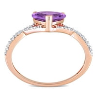 1- Carat T.G.W. Ametist i Carat T.W. Dijamant 14K ružičasto zlato crossover srčani prsten