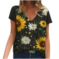 Ljetna odjeća za žene modna poslovna majica sa suncokretovim printom okruglog vrata ležerni vrhovi kratkih rukava