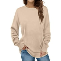 Ženski mekani pulover s pulovera s rukom okrugli vrat, bluza dugih rukava jesen zimska odjeća, bež, xxl