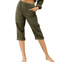Ženske Capri hlače redovnog kroja, jednobojne, visokog struka, na vezicama, ravne sportske hlače za slobodno vrijeme,