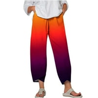 CLLIOS plus lanene hlače za žene ljetne hlače visokog struka casual struga ravne hlače ispis hlača na plaži na