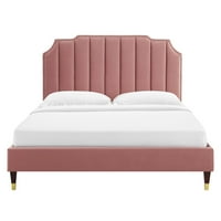 Krevet s baršunastom platformom u prašnjavoj ružičastoj boji