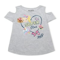 Nickelodeon Jojo Siwa Girls Glitter Graphic Hladna majica s hladnim ramenima, veličine 4-16