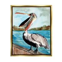 Nautičke pelikanske ptičje ključne životinje i insekti slikaju metalik zlato uokvireni umjetnički tisak zidne