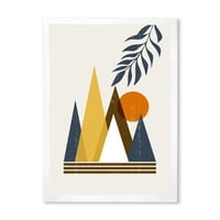 Dizajnerska umjetnost apstraktni mjesec i Sunce u planinama M. H. uokvirena suvremena umjetnička gravura