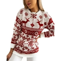 & Ženski Božićni pleteni džemper s okruglim vratom s dugim rukavima džemper s uzorkom snježne pahulje puloveri