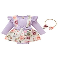Sunisery novorođenčad djevojčice jesenska odjeća cvjetna bodysuit dugih rukava Rommper haljina i odjeća za glavu