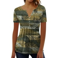 Ženska košulja bluza s printom na kopčanje kratki rukav ležerni Jednobojni Okrugli vrat obični gornji dio zelena,